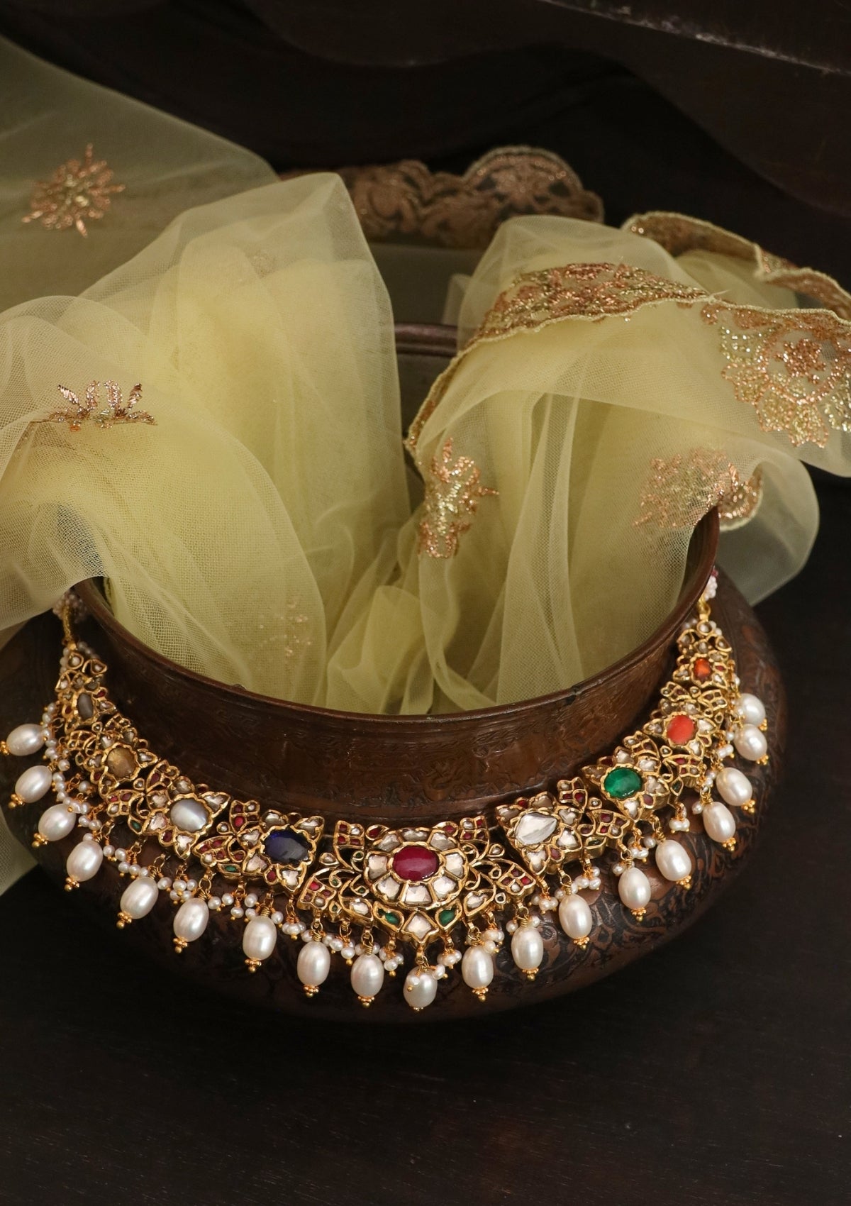 Padmavati Navratna Silver Necklace