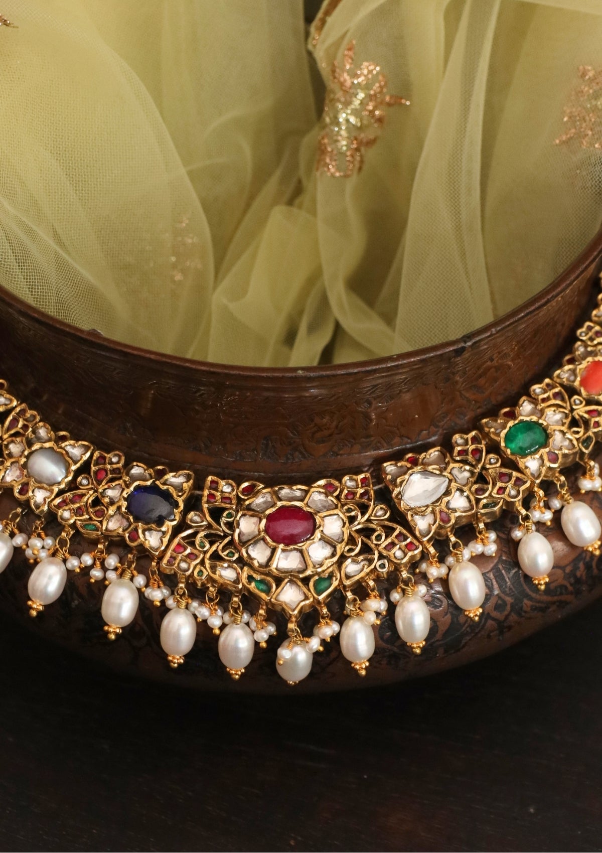 Padmavati Navratna Silver Necklace