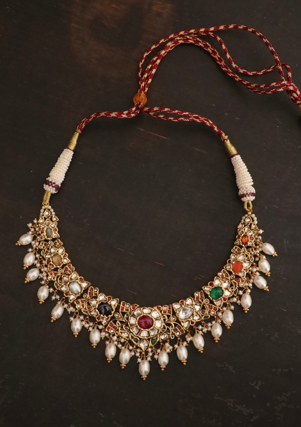 Padmavati Navratna Silver Necklace