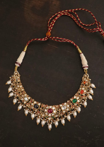 Padmavati Navratna Silver Necklace