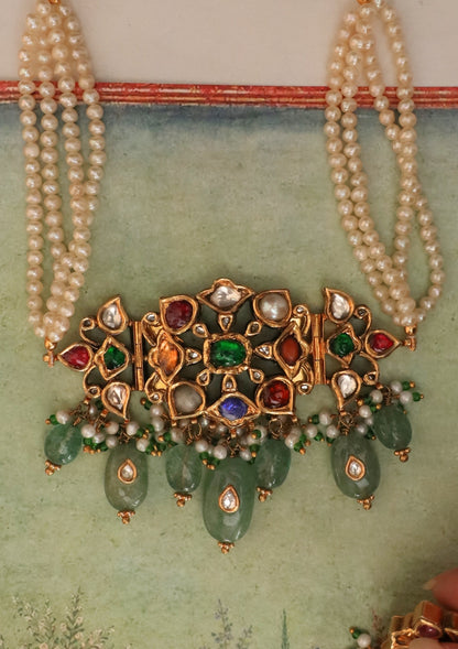 Devyani Navratna Silver Choker Necklace