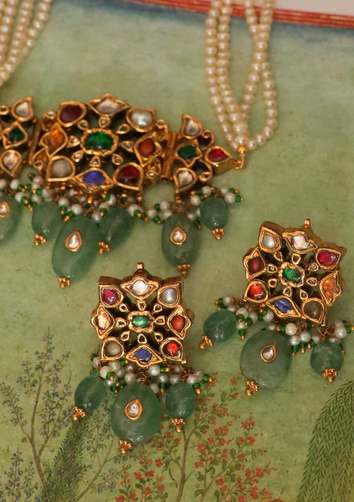 Devyani Navratna Silver Choker Necklace