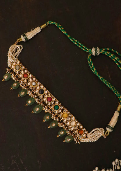 Tara Navratna Silver Choker Necklace