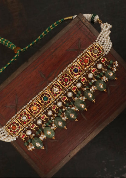 Amrapali Navratna Silver Choker Necklace