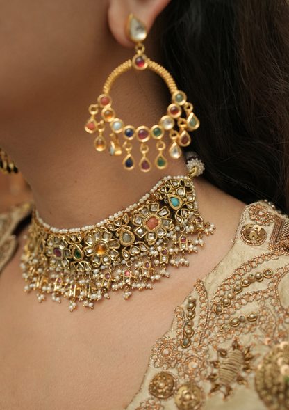 Rajvika Navratna Silver Necklace