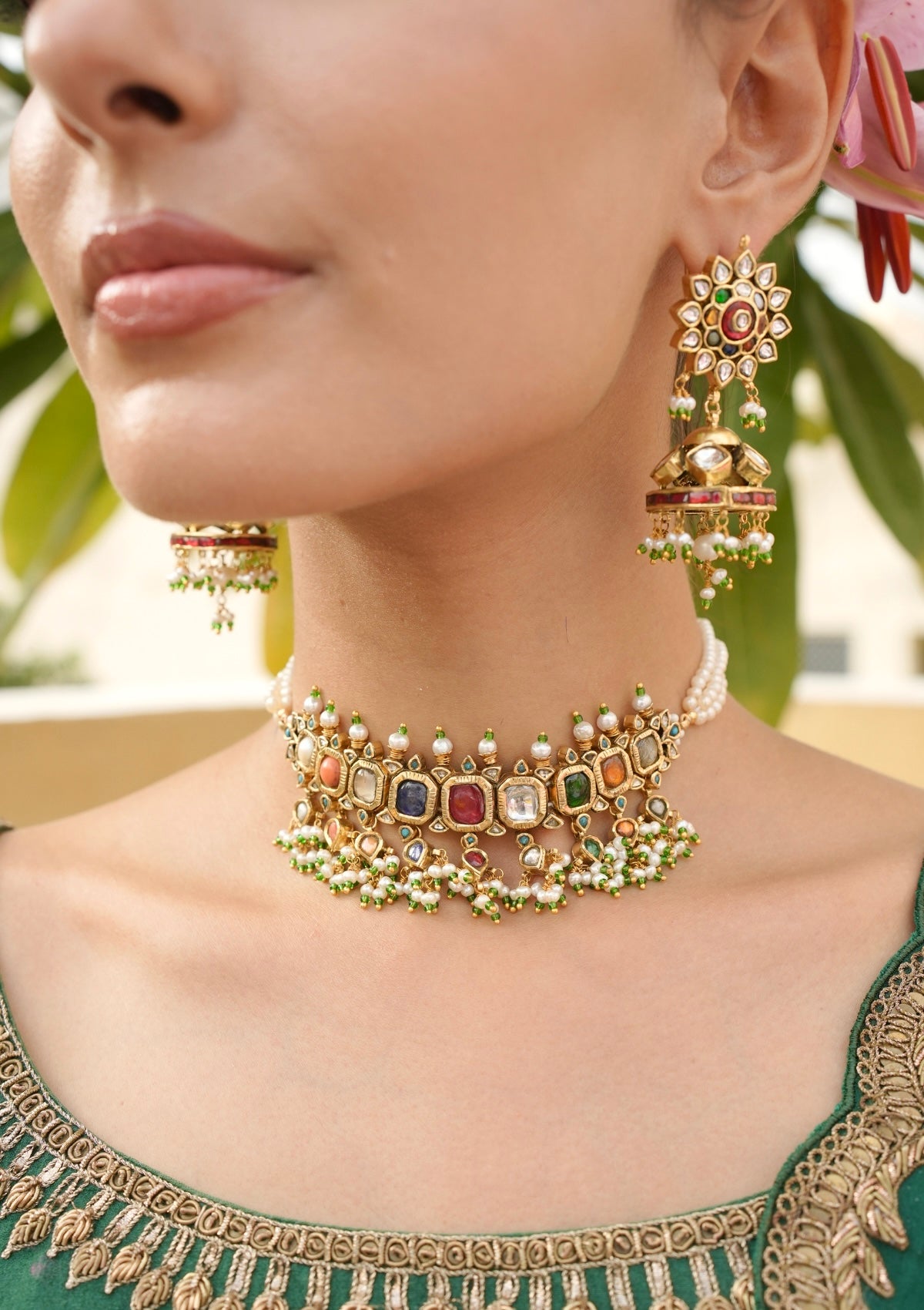 Vamika Navratna Silver Jhumki Earrings