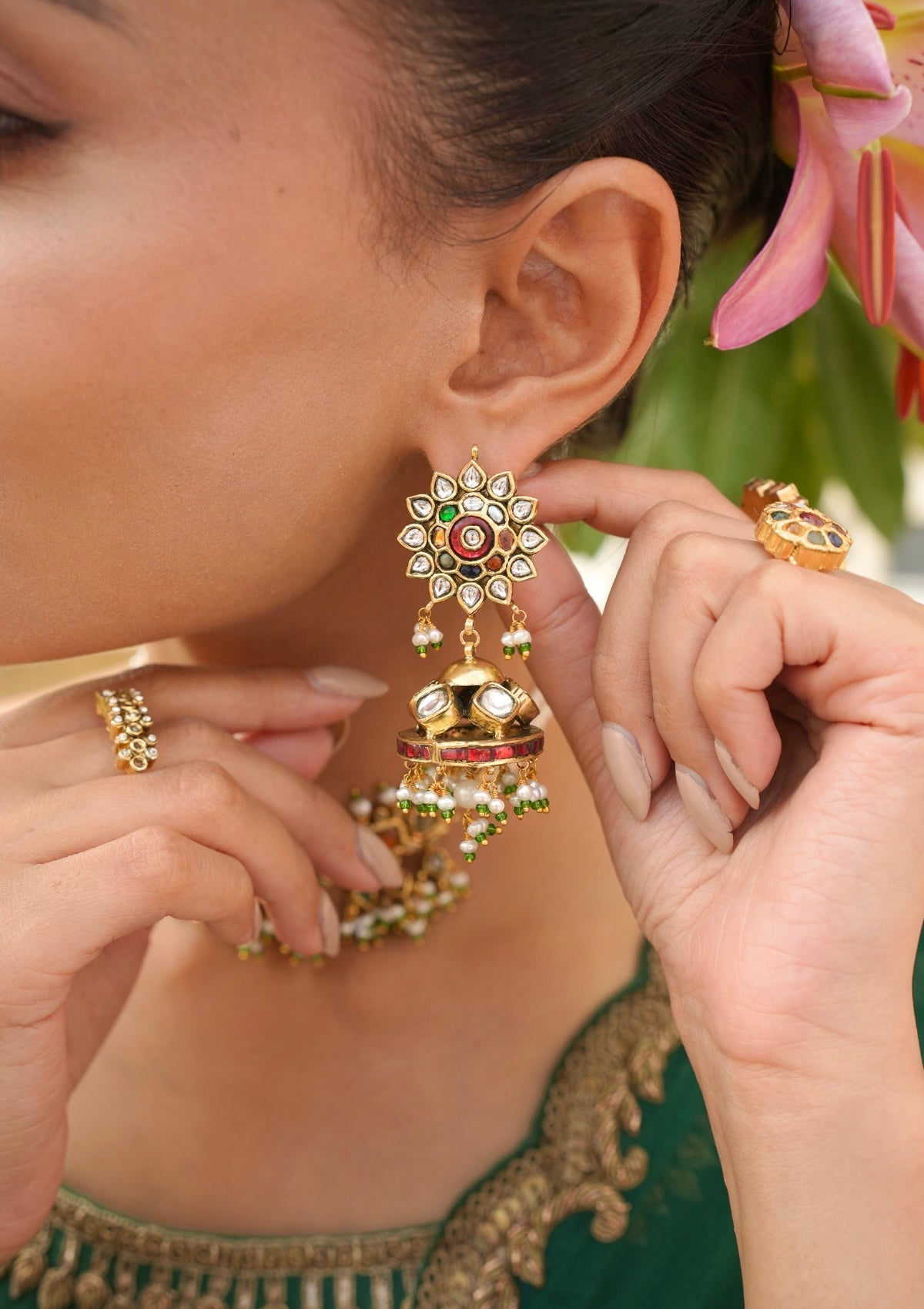 Vamika Navratna Silver Jhumki Earrings