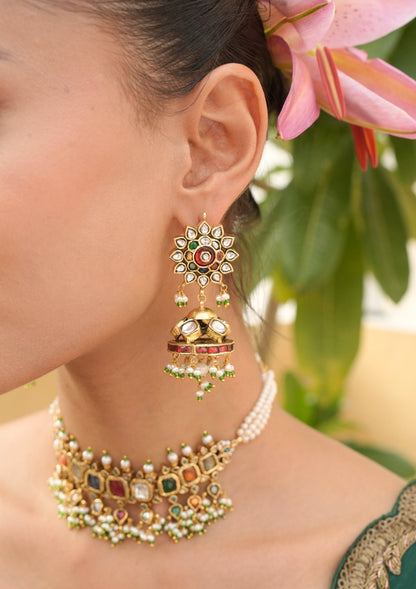 Vamika Navratna Silver Jhumki Earrings