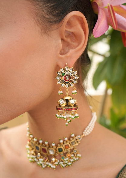 Vamika Navratna Silver Jhumki Earrings