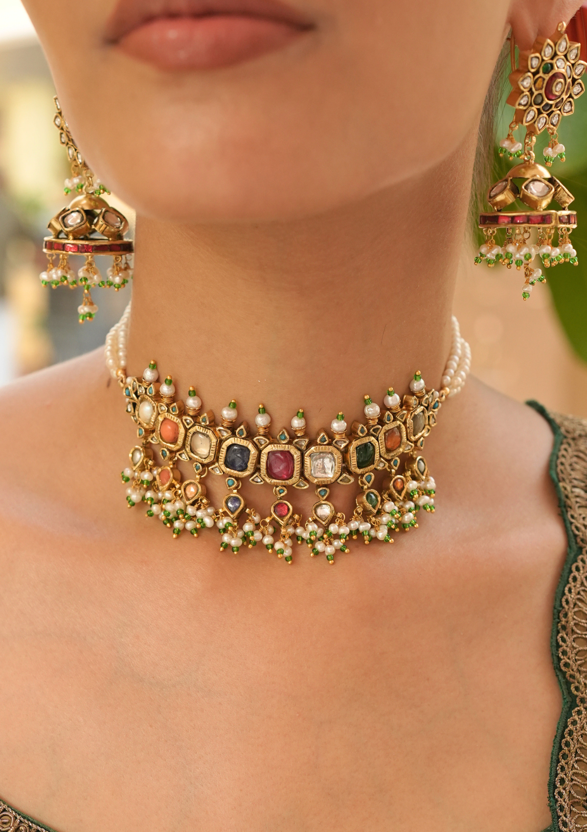 Vamika Navratna Silver Choker Necklace