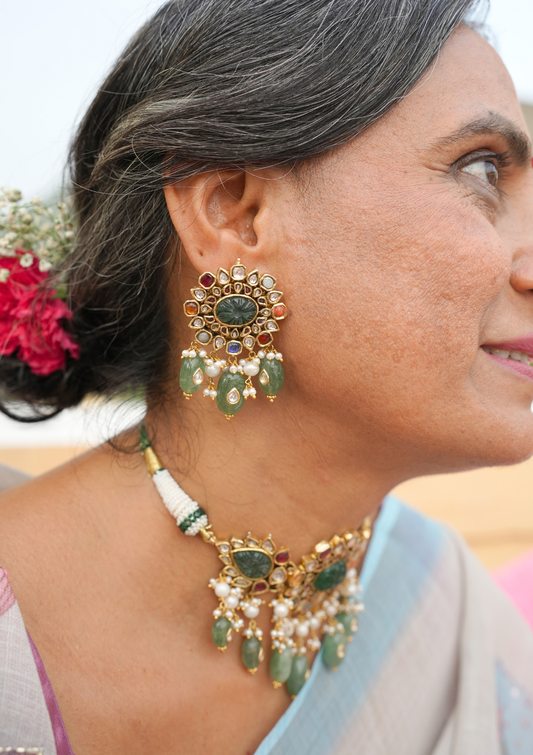 Indrani Navratna Silver Earrings