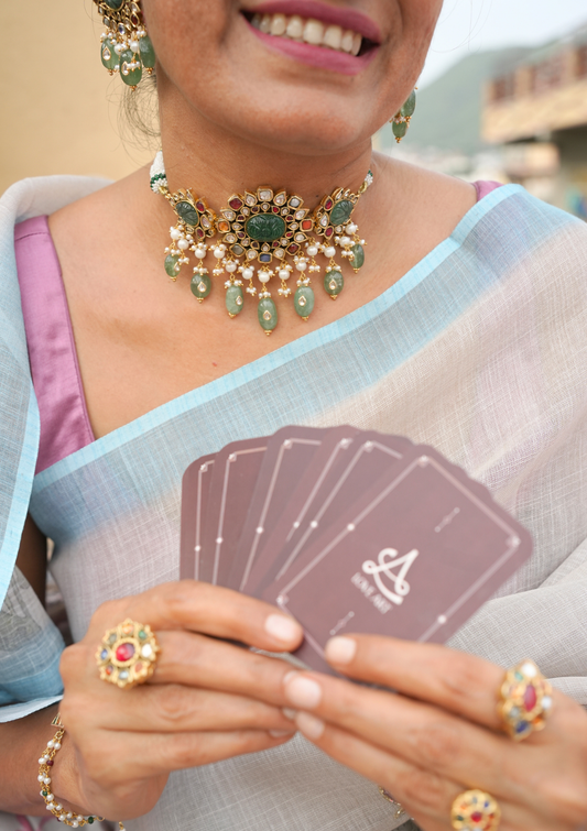 Indrani Navratna Silver Choker Necklace