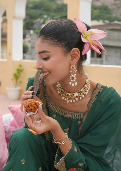 Padmavati Navratna Silver Necklace