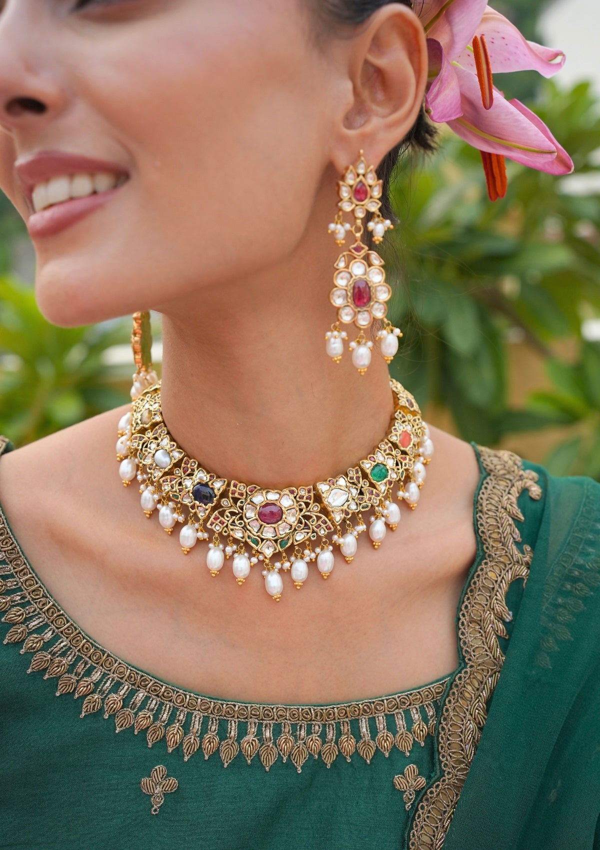 Padmavati Navratna Silver Earrings