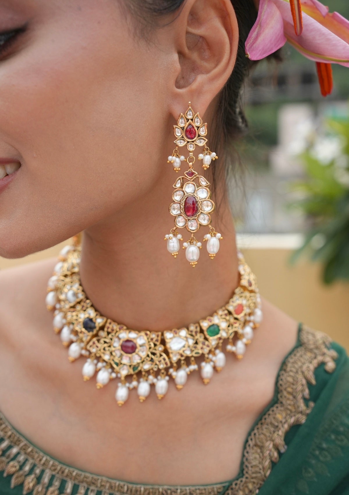 Padmavati Navratna Silver Earrings