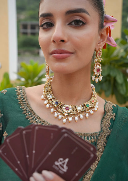 Padmavati Navratna Silver Necklace