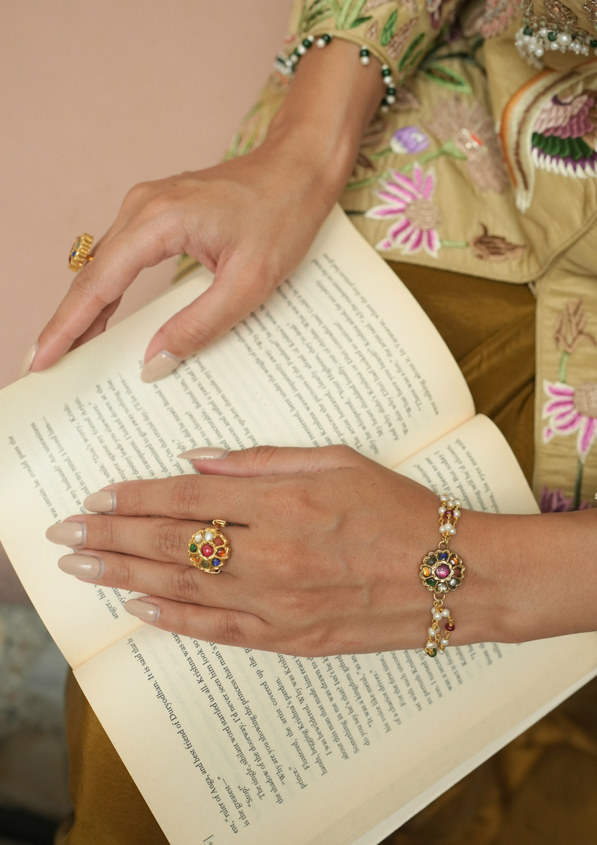 Gulbahaar Navratna Silver Bracelet