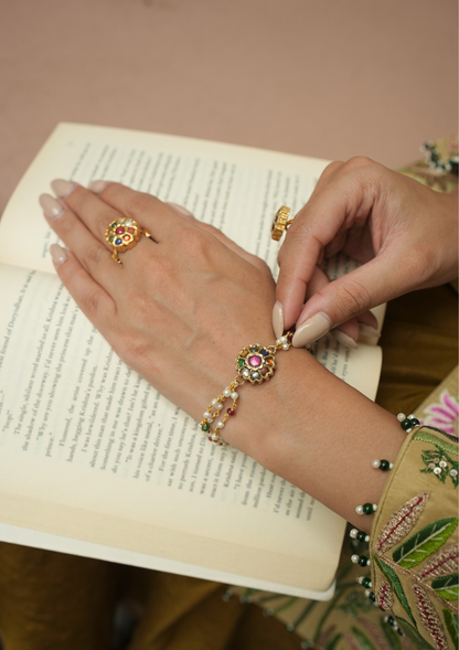 Gulbahaar Navratna Silver Bracelet