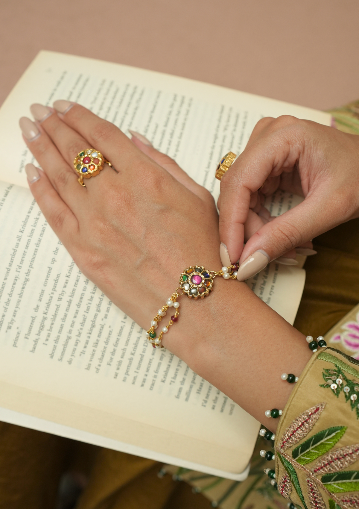 Gulbahaar Navratna Silver Bracelet