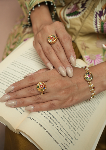 Gulbahaar Navratna Silver Bracelet