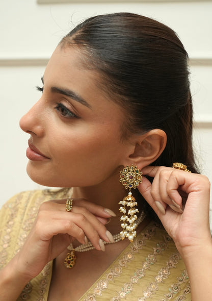 Kusum Navratna Silver Jhumki Earrings
