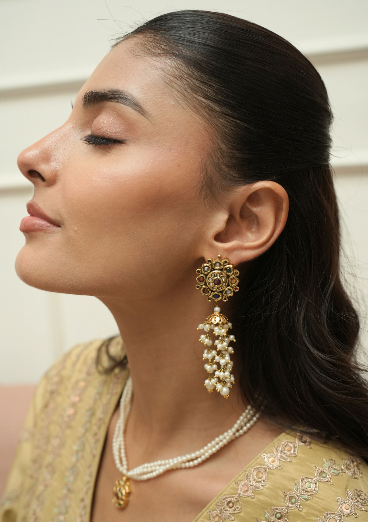 Kusum Navratna Silver Jhumki Earrings