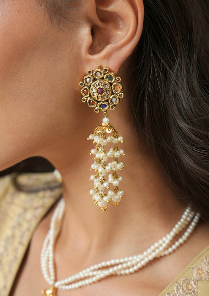 Kusum Navratna Silver Jhumki Earrings
