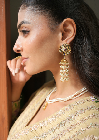 Kusum Navratna Silver Jhumki Earrings