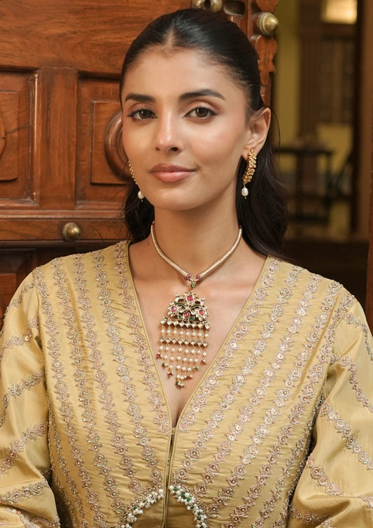 Gulmeher Navratna Silver Pendant Necklace