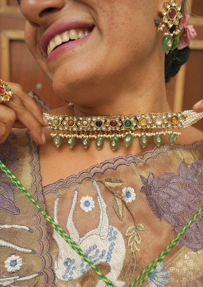 Tara Navratna Silver Choker Necklace