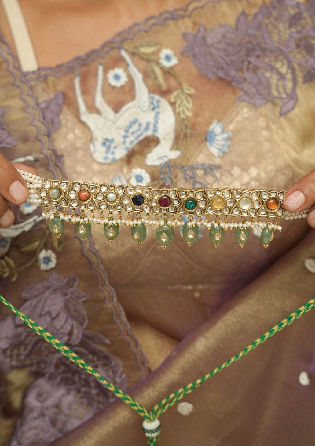 Tara Navratna Silver Choker Necklace