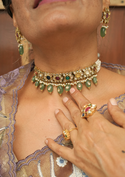 Tara Navratna Silver Choker Necklace