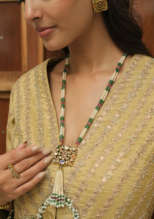 Saanjh Navratna Silver Tassel Necklace