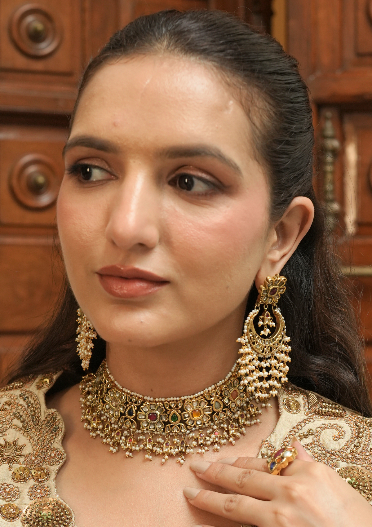 Rajvika Navratna Silver Necklace