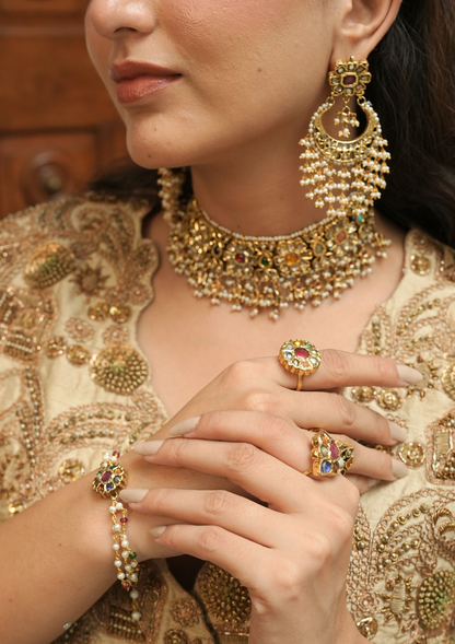 Gulbahaar Navratna Silver Bracelet