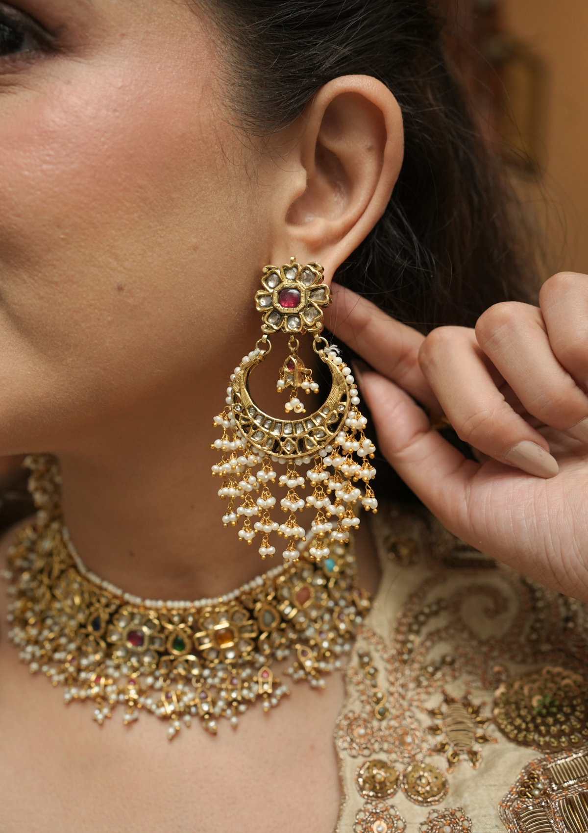 Rajvika Silver Chandbali Earrings