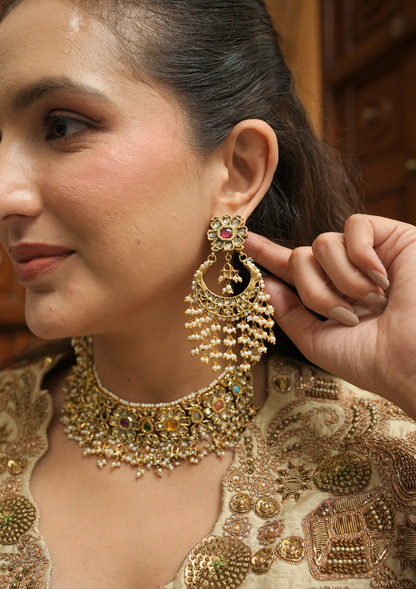 Rajvika Silver Chandbali Earrings