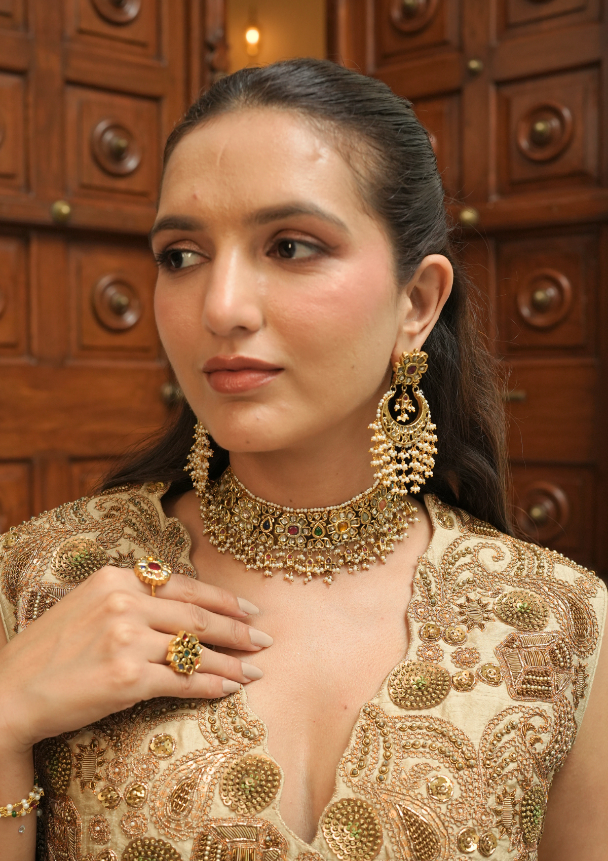 Rajvika Navratna Silver Necklace