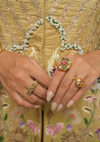 Gulbahaar Navratna Silver Ring