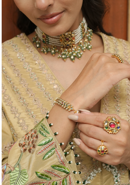 Gulbahaar Navratna Silver Ring