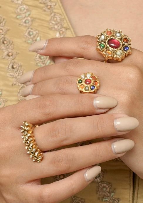Aabha Navratna Silver Ring
