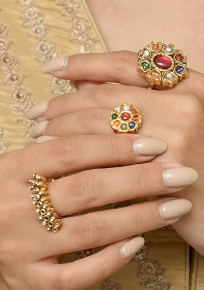 Aabha Navratna Silver Ring