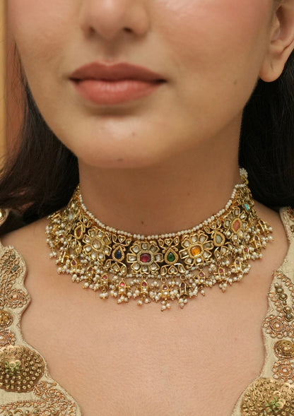 Rajvika Navratna Silver Necklace