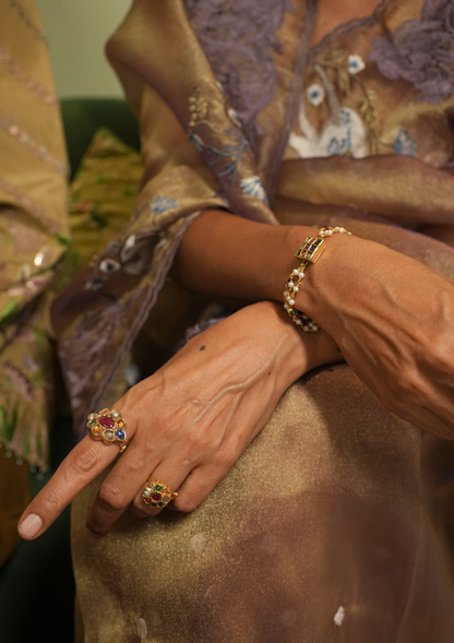 Gulbahaar Navratna Silver Ring