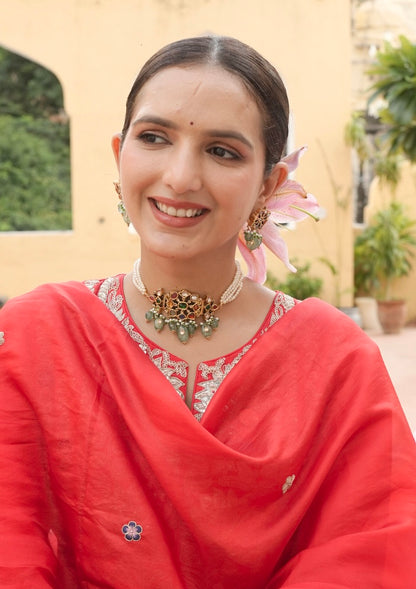 Devyani Navratna Silver Choker Necklace