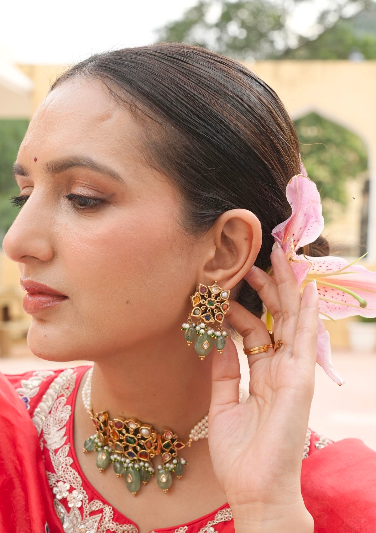 Devyani Navratna Silver Earrings