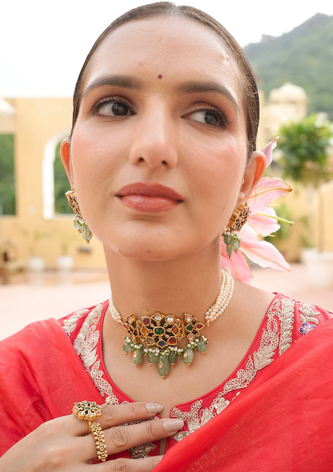 Devyani Navratna Silver Choker Necklace