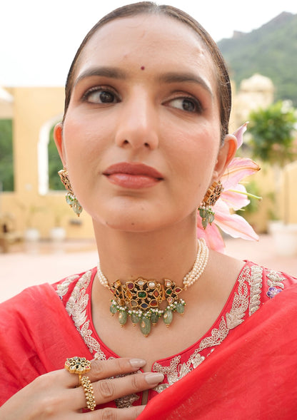 Devyani Navratna Silver Choker Necklace