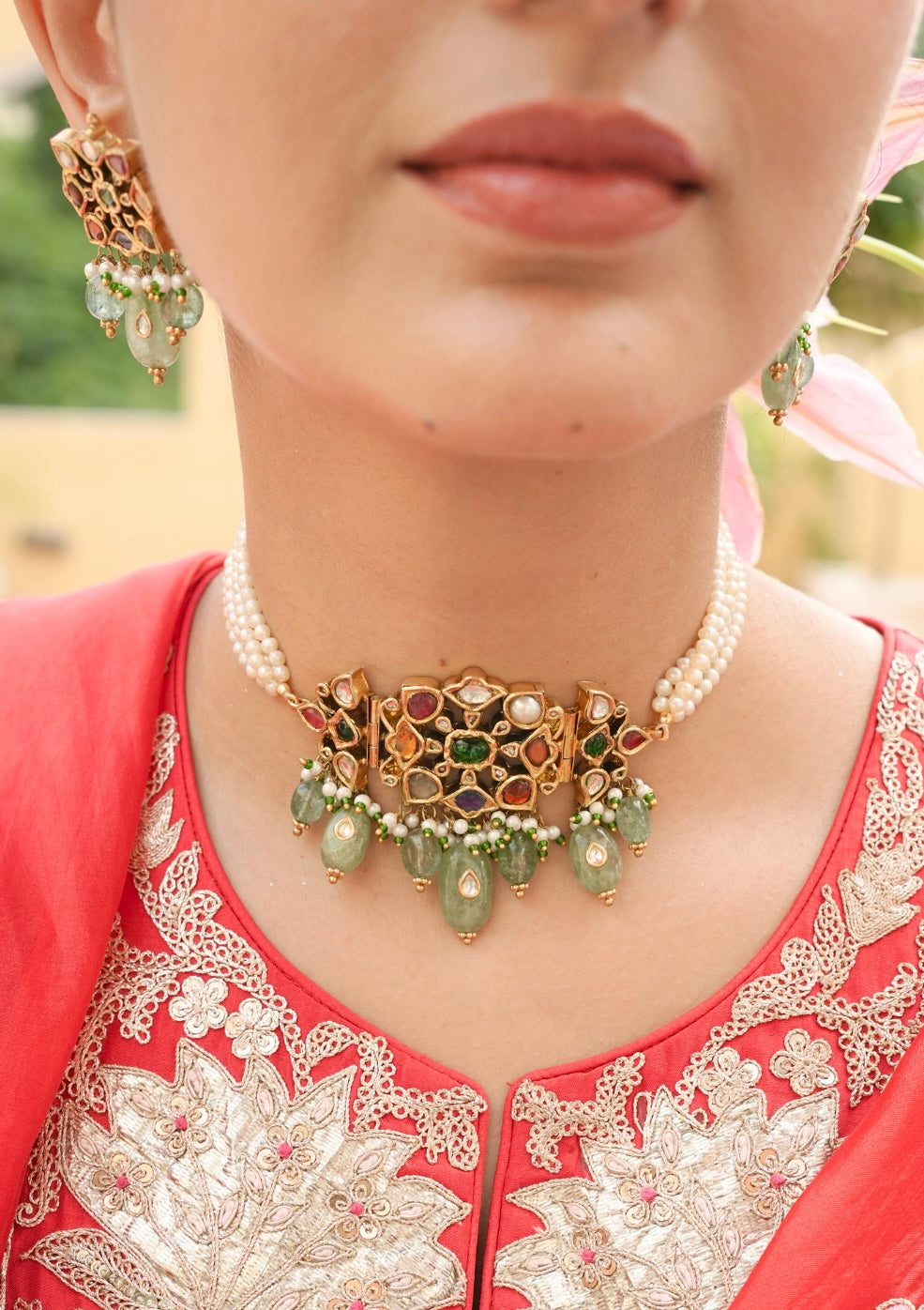 Devyani Navratna Silver Choker Necklace