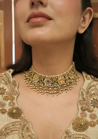 Rajvika Navratna Silver Necklace